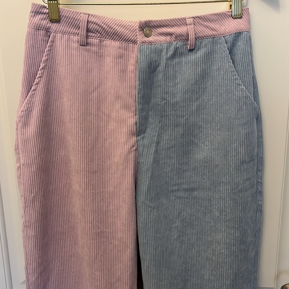 Vintage Salanta corduroy pants Polyester Color Block Purple Blue US 6 - Picture 2 of 10
